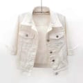 Miniatyrbilde 4 av 4: Vår-Høst Kort Jakke Dame Yttertøy Howdfeo Denimjakke Rosa Jeansjakker Avslappede Kvinner Lilla Gul Hvit Løse Topper-Perfet White M