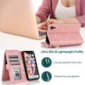 Pikkukuva 5 / 5: Yhteensopiva iPhone Xr -kotelon kanssa, 8 korttipaikkaa Retro Nahkalompakko Iskunkestävä Käännettävä Jalustakotelo Vetoketjutaskulla - Täydellinen Rose Gold