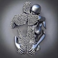 Pikkukuva 4 / 5: Hopea fd29 40x40cm rakkaus sydän harmaa - 3D taide seinä metallihahmo veistos pari roikkuu maalaus - täydellinen