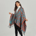 Miniatyrbillede 4 af 6: Frynsede kant Pashmina sjal wrap vinter varm etnisk stil Poncho åben front kappe til dame - Perfet