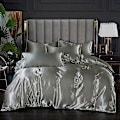 Miniatyrbilde 1 av 5: Minglan ensfarget sengetøy i imitert silke, eksklusivt sateng sengetøy dynetrekk putevar fire-delt sett - Perfekt silver gray 180x220cm 4pcs