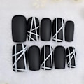 Miniatyrbild 5 av 6: Black White Line Matt Press on False Nails Medium Leng - Perfet