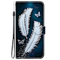 Miniatyrbilde 2 av 5: Tegnet Lærveske Kompatibel med Motorola Moto G75 5G-Perfet White Butterfly Feathers