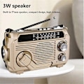 Miniatyrbild 4 av 5: FM AM SW Radio Solarladdning Nödradio Mottagare Handvev Bluetooth 5.2 Stöd TF USB Rand-Perfet Gold