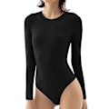 Miniatyrbillede 1 af 3: Dame Langærmet Bodysuit Leotard Bodycon Rundhals Bodysuit Jumpsuits Top-Yvan-Perfet Black M