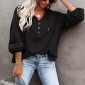 Miniatyrbillede 5 af 7: Hættetrøje til kvinder Teenoverdele Langærmede Oversize Pullover-Sort - Perfet XL