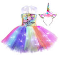 Pikkukuva 1 / 2: Lasten tyttöjen yksisarvinen asu Led Light Up Tutu mekko + set Cosplay Carnival Syntymäpäiväjuhlat B- Perfet B 8-10 Years