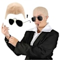 Pikkukuva 2 / 5: Mr Worldwide Kalju Kypärä & Aurinkolasit Setti, Julkkisikoni Naamiaisasu Pitbull Asustesarja - Täydellinen 2pcs