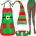 Miniatyrbild 1 av 5: Jultomtenissdräkt Unisex Vuxen Förklädesset Julfestival Randig Tomtenissehjälpare Rollspel Set - Perfekt C
