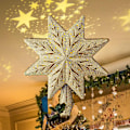Miniatyrbillede 2 af 6: Christmas Star Tree Topper, Illuminated Star Tree Topper Guld juletræsstjerne med projektorlys - Perfet