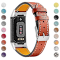 Miniatyrbillede 1 af 5: Ægte læder justerbar rem kompatibel med Fitbit Charge 6/5 - Komfortabel & Holdbar Kaffe Rem - Perfekt Orange Fitbit Charge 6