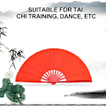 Miniatyrbillede 2 af 5: Tai Chi Kampkunst Kung Fu Bambus Silke Danse Trænings Performance Vifte (Rød Ribbe)-Perfekt