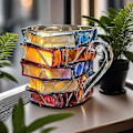 Miniatyrbillede 3 af 5: Malet Bog Krus, Håndlavet Farvet Glas Bog Kaffe Krus, Sjovt Unikt Farverigt Akryl Bøger Stak Formet Kaffekop Gaver til Bogelskere - Perfekt A