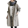 Miniatyrbilde 2 av 5: Vindjakke for kvinner - Casual, løs, med knapper, lommer, hette, vindtett og vanntett for utendørs turer - Perfekt Light Grey XXL