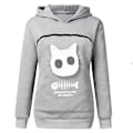 Miniatyrbild 2 av 4: Tröja för kattälskare - Hoodie med känguruficka för hundar och husdjur, tassmotiv, mysig ficka, djuröron, huva - Perfekt Light Gray XXXL