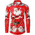 Miniatyrbilde 1 av 2: Høytidelig skjorte for menn, lang ermet, business casual, skinnende gulltre-elgtrykk, julegave - Perfekt red3 XL