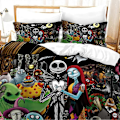 Miniatyrbild 3 av 3: i292 Nightmare Before Christmas Täcke Set, Jack och Sally Alla Hjärtans Dag Ros Dekor, Mikrofiber Sängkläder Set med Kuddfodral 3 st 240x260cm 94x102in