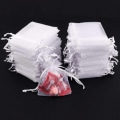 Miniatyrbilde 4 av 7: 100 Organza-poser, 9 x 7cm - Håndsydd - Perfet white