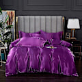 Miniatyrbilde 1 av 5: Minglan ensfarget sengetøy i imitert silke, eksklusivt sateng sengetøy dynetrekk putevar fire-delt sett - Perfekt violet 180x220cm 4pcs