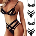 Miniatyrbilde 2 av 2: Sexy Bandasje Undertøy Push-up BH Topp Truser Hult Ut Undertøysett Ensfarget Pyjamas - Perfekt Three Belts M