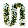 Miniatyrbild 1 av 5: 9ft Förbelyst Julkrans med Ljus Dörrkrans Julbraskamin Dekorationer-Perfekt Gold with Light