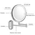 Miniatyrbillede 3 af 5: 8 tommer vægmonteret dobbeltsidet makeup spejl LED tre-tonet lys badeværelsesspejl - Perfekt USB Charging Black Ten Times Magnification