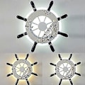 Miniatyrbillede 3 af 5: Nautisk Marine Ror Loftlampe Væglampe Pirat Sømand Marine Skib Juster Krigsskib Rat Gear Lampe Led Fiskenet Hamp Reb - Perfekt