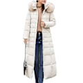 Miniatyrbillede 1 af 4: Damer Vinterjakker Bomuldsforet Jakker Yderbeklædning Damer Ekstra Langt Foret Lange Frakker Damer Peacoat Jakker - Perfekt Asian size XL White