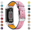 Miniatyrbilde 1 av 5: Ekte Lær Justerbar Rem Kompatibel med Fitbit Charge 6/5 - Komfortabel og Slitesterk Kaffe Rem - Perfekt Pink Fitbit Charge 6