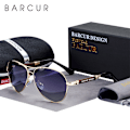 Miniatyrbilde 2 av 6: BARCUR Design Solbriller Titanium Alloy Polarized Solbriller for Menn Kvinner Pilot Gradient Briller Speil Deksel Oculos De Sol Gold Gradient Grå-Perfet Gold Gradient Gray BARCUR
