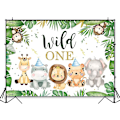 Pikkukuva 4 / 6: Wild One Safari 1. Syntymäpäivä Tausta pojille Juhlakoristeet Valokuvaus Tausta Söpö Jungle Safari Animal 1. Syntymäpäivä - Perfet