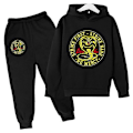 Miniatyrbillede 2 af 5: Forår Efterår Drenge Casual Cobra Kai Print Langærmet Pullover Hættetrøje+Bukser Tøj 2 STK Træningsdragt 4-14 År Pige Drenge Tøj-Perfet 7-8T 2