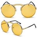 Pikkukuva 2 / 3: Miesten Naisten Retro Käännettävät Pyöreät Steampunk-aurinkolasit Suojalasit Pyöreät Aurinkolasit Vintage-silmälasit - Perfet Gold Frame Yellow Lenses