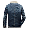 Miniatyrbilde 2 av 4: Høsten og vinteren denimjakke for menn, smal passform, fleecefôr, casual jakke, revers, tykk og varm yttertøy - Perfekt Dark Blue L