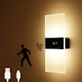 Miniatyrbillede 1 af 4: LED-sensor-væglampe, USB-genopladelig, batteridrevet trådløs LED-væglampe med bevægelsessensor, indendørs væglamper automatisk tænd/sluk Yixiang- Perfet