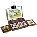Miniatyrbillede 2 af 5: 24 Rums Træ Akvarel Palette Valnøddetræ Rejse Akvarel Palette Foldbar Tom Palette Boks Malingsbakke - Perfekt