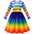 Miniatyrbilde 1 av 10: Jenter Langermede Kjoler Barn Bomull Rainbow Twirl Klær 120cm