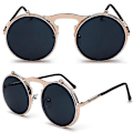 Pikkukuva 2 / 3: Miesten Naisten Retro Käännettävät Pyöreät Steampunk-aurinkolasit Suojalasit Pyöreät Aurinkolasit Vintage-silmälasit - Perfet Pink Frame Gray Lenses