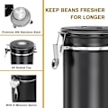 Miniatyrbillede 6 af 6: Lufttæt kaffedåse 1 kg - kaffebønnebeholder i rustfrit stål med CO2-ventil - med måleske (2,8 L sort) - Perfet