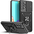 Miniatyrbillede 1 af 5: Armor Stødsikkert Magnetisk Ring Stand Holder Cover til Samsung Galaxy S24 S23 S22 S21 Ultra S24 Plus S20FE Note 20 10 Linsebeskyttelse - Perfekt Black For-Samsung S20