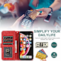 Miniatyrbillede 3 af 5: Kompatibel med iPhone Xr Cover, 8 Kort Slots Retro Læder Wallet Stødsikkert Flip Kickstand Cover med Lynlåslomme-Perfet Red