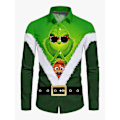 Miniatyrbild 1 av 2: Herrar Business Casual Långärmad Skjorta Glimmande Guldträdälg Tryck Julskjorta-Perfekt green S