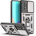 Miniatyrbilde 1 av 5: Armor Støtsikker Magnetisk Ring Stativ Holder Deksel for Samsung Galaxy S24 S23 S22 S21 Ultra S24 Plus S20FE Note 20 10 Linsebeskyttelse - Perfekt Silver For-Samsung S22 Plus