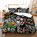 Miniatyrbild 2 av 3: i292 Nightmare Before Christmas Täcke Set, Jack och Sally Alla Hjärtans Dag Ros Dekor, Mikrofiber Sängkläder Set med Kuddfodral 3 st 135x200cm 53x78in