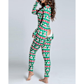 Miniatyrbilde 5 av 5: Sexy Pyjamas for Kvinner - Julepyjamas, Nyttårs Jumpsuit, Nattøy, Knappestolpe Foran og Bak, Åpen Rumpe, Jumpsuit med Juletrykk, Loungewear White L