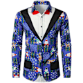 Miniatyrbillede 1 af 2: Mænds Business Casual Langærmet Skjorte Skinnende Guld Træ Elg Print Juletrøje-Perfet blue33 L
