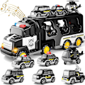 Pikkukuva 1 / 5: 7-in-1 Kuorma-auto Kitka-leluauto, Palokunta-autolelu, Rakennusautolelu, Poliisiautolelu, Sopii Taaperoille, Lasten Syntymäpäivälahja - Täydellinen Black