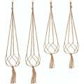 Pikkukuva 1 / 6: 4 set Macrame-kasvinripustimen köysi Ruukkuteline Ripustettava Ripustin sisä-ulkopuutarhan koristeluun - 2 kpl 105cm ja 2 kpl 90cm