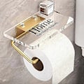 Pikkukuva 1 / 5: Ylellinen kultainen WC-paperiteline hyllyllä, ei lävistystä, akryylinen rullapaperiteline, pyyhekoukku, kylpyhuonetarvikkeet, kylpyhuone-Perfet Rose Gold
