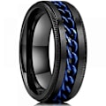 Miniatyrbild 1 av 5: Intertwine Svarta Blå Rostfria Stål 8mm Ringar för Män Spinner Fidget Ring Ångestring för Män Curb Kedjeinlägg-13.5-Perfekt 7
